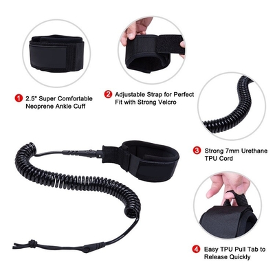 Surfboard Leash Durable Coiled Surfing Leash Leashes For Surf Leg Rope Knee Rope Black