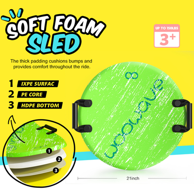 Teenagers' Round Skiing Snow Sleds with Handle Durable XPE Foam Construction