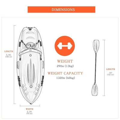 Sit on Top Fishing Canoe Kayak with 60kgs/132lbs Load Capacity and Advanced Technology