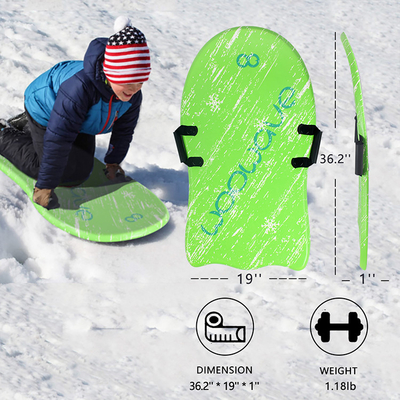 3&quot; Woowave Durable Green Adult Snow Ski Sled Best Foam Snow Sleds for Kids and Adult 1&quot; Board Thickness