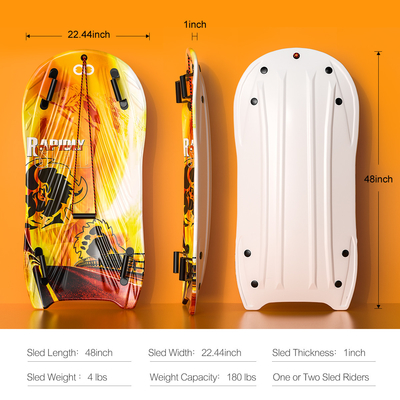 Adult 122cm Woowove Custom Snowboard Foam HDPE Plastic Snow Sled with 2 Handles Pull Rope