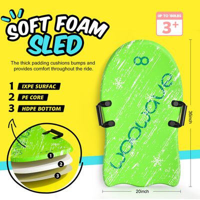 36inch Green PE Foam Snow Sled for Winter Skiing Board Lightweight and Durable