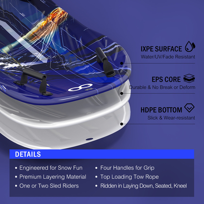 EPS Core Snow Sleds for Adult Winter Skiing Plastic Snowboard With Handle Pull Rope