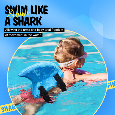 Pool Training Kickboard for Kids Float Shark Fin EVA Blue Belt Accessories