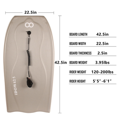 Gray or Customized 42.5 inch end Body Board with Surf Leash and Board Bag No Competition