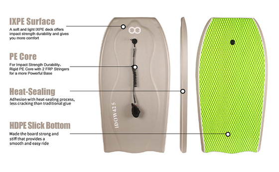 Gray or Customized 42.5 inch end Body Board with Surf Leash and Board Bag No Competition
