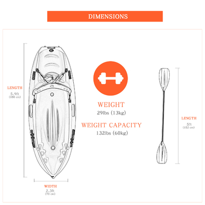 1.8M Kids Canoe Sit on Top Kayak Canoe Fishing Kayak with Accessories by WOOWAVE