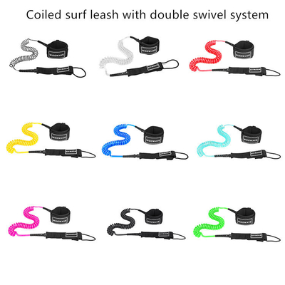 Multi Color Surfboard Leash with Polyurethane Coil and Single Layer Padded Wrist Strap