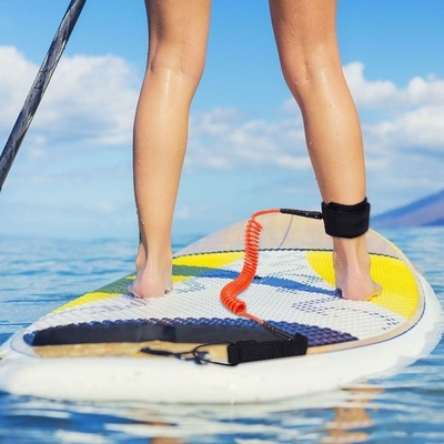 Polyurethane Coil Surfboard Leash for 6'7'8'9'10'11' Length Surfing and Padded Wrist Strap