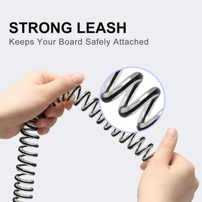 Polyurethane Coil Surfboard Leash for 6'7'8'9'10'11' Length Surfing and Padded Wrist Strap
