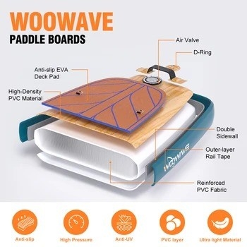 Customized Color Surf Leash Woowave ISUP Bodyboard 10'2'' for Lakes Rivers and Design