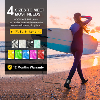 TPU Straight Surf Leash with Polyurethane Coil and Single Layer Padded Wrist Strap