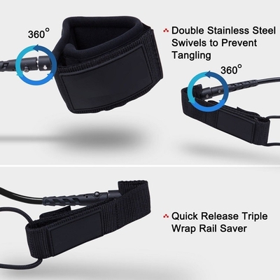 Polyurethane Coil Surfboard Leash with Padded Wrist Strap Woowave Custom SUP Leashes