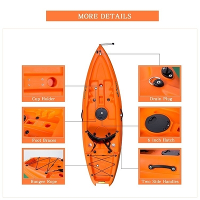 LLDPE/HDPE Material 2.2m Orange Kayak Canoe for Water Sports and Family Fun