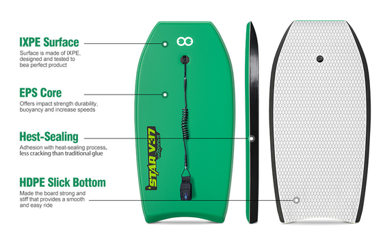 Custom Bodyboard BLUE/YELLOW/GREEN 37'' Foam Board Swim Surfboard for Fun in the Water