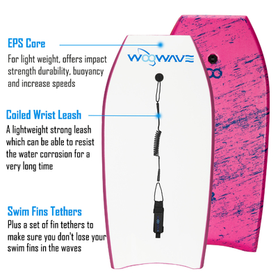 41 Inch Kids Swim Surfboard Pink Body Board Bodyboard with Leash EPS XPE HDPE Material