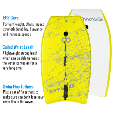 Custom Color and Logo Design Yellow 33 Inch Bodyboard for Surfing on Lakes Rivers