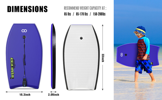 Board Weight 1.17lbs Woowave 33 inch Custom Design HDPE Shortboard Bodyboard for Riders
