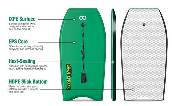 20.9 Inch Board Width Woowave EVA Surfboard Bodyboard with Bodyboard Leash Green