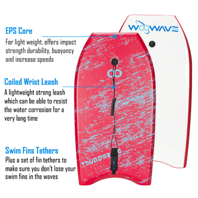 36 Inch Surfing Bodyboard with Leash and Fin Flippers Made of EPS PP PE Foam HDPE