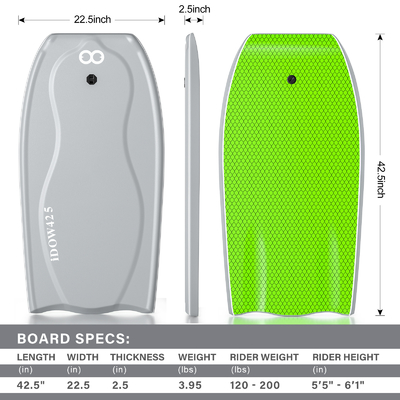 22.5 Inch Surfing Bodyboard with Carbon Rod Inside Support and Lightweight Design