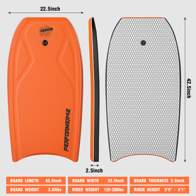 Men's 42.5 inch Bodyboard with PE Core Professional Surfing Essential